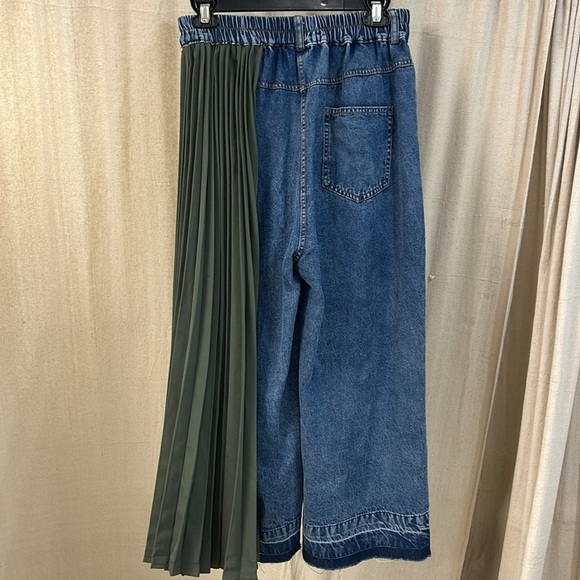 Two-Tone Denim and Green Wide-Leg Pants - Madonna & CO - Picture 2 of 7